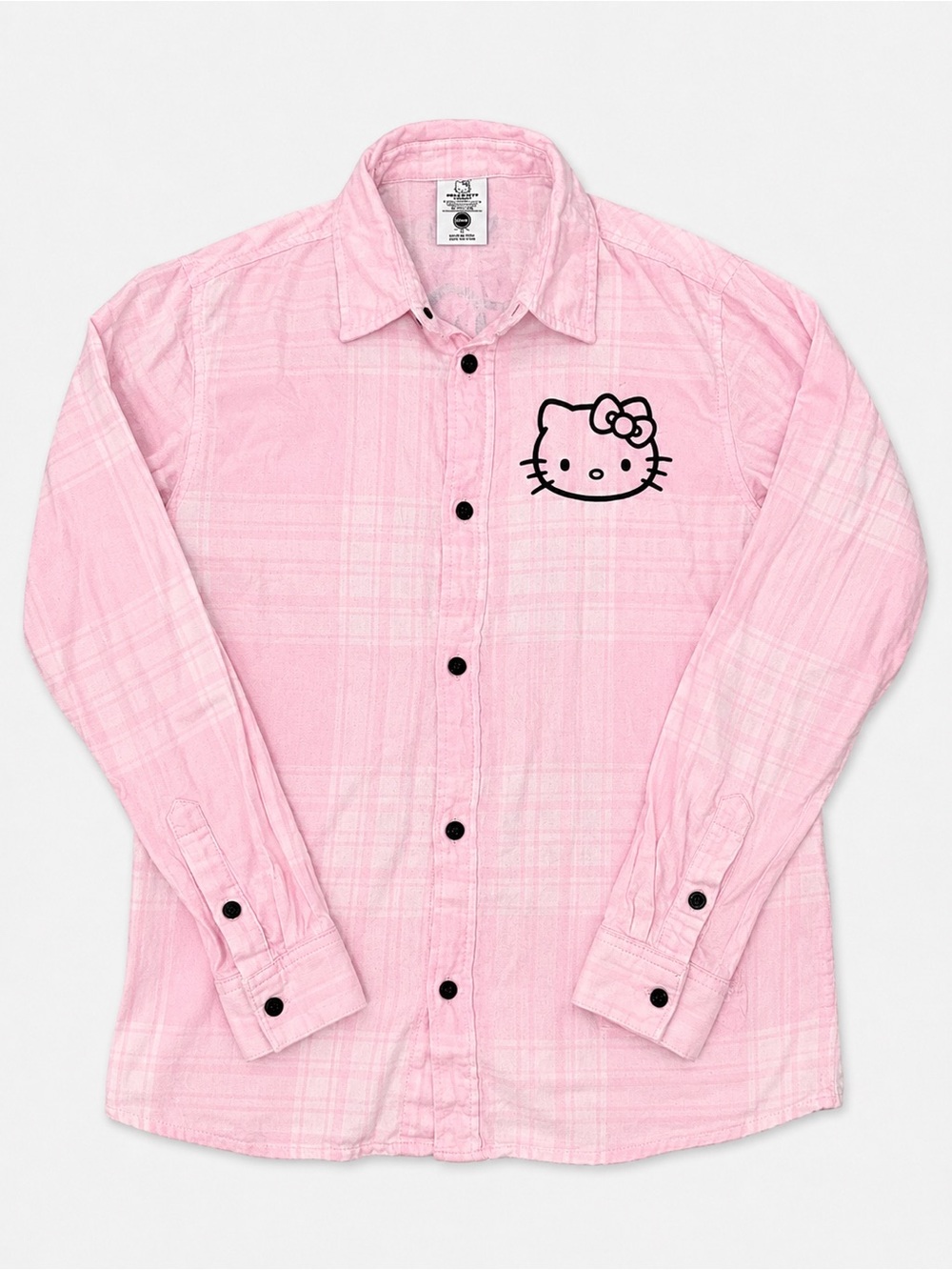 Hello Kitty by Sanrio Women’s Pink Plaid Button-Up Shirt Size Medium Graphic